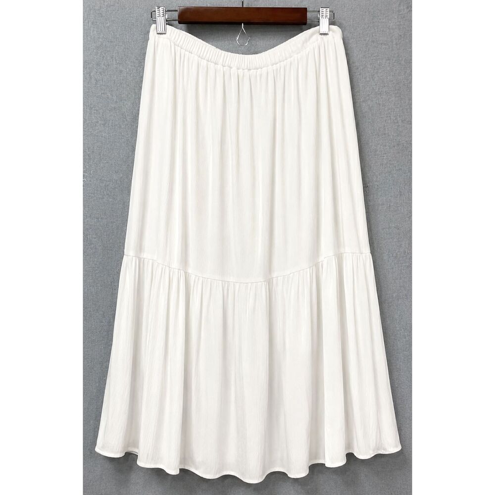 Christopher & Banks White Tiered Midi Skirt XL Lined Elastic Waist NWT